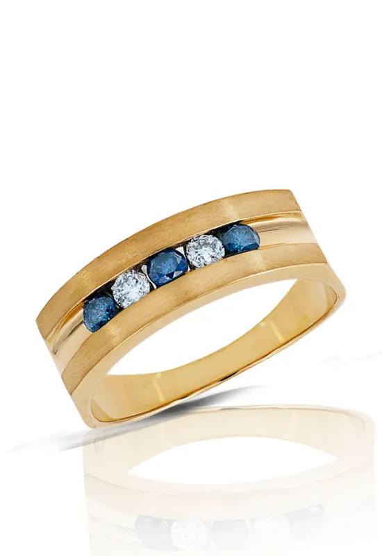 Mens 14K Yellow Gold Blue & White Diamond Ring, .49 TCW sold by Effy