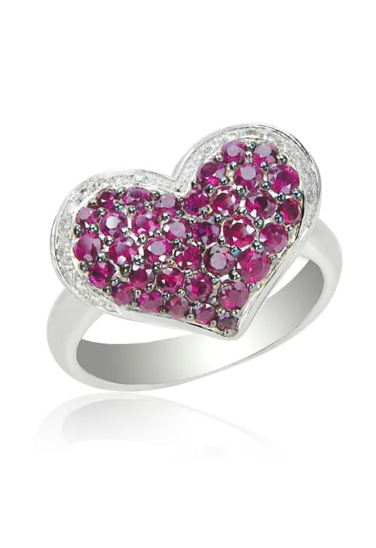14K White Gold Ruby and Diamond Heart Ring, 1.32 TCW sold by Effy