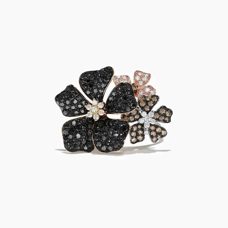 Nature 14K Gold Black, Espresso & White Diamond Flower Ring, 2.04 TCW sold by Effy