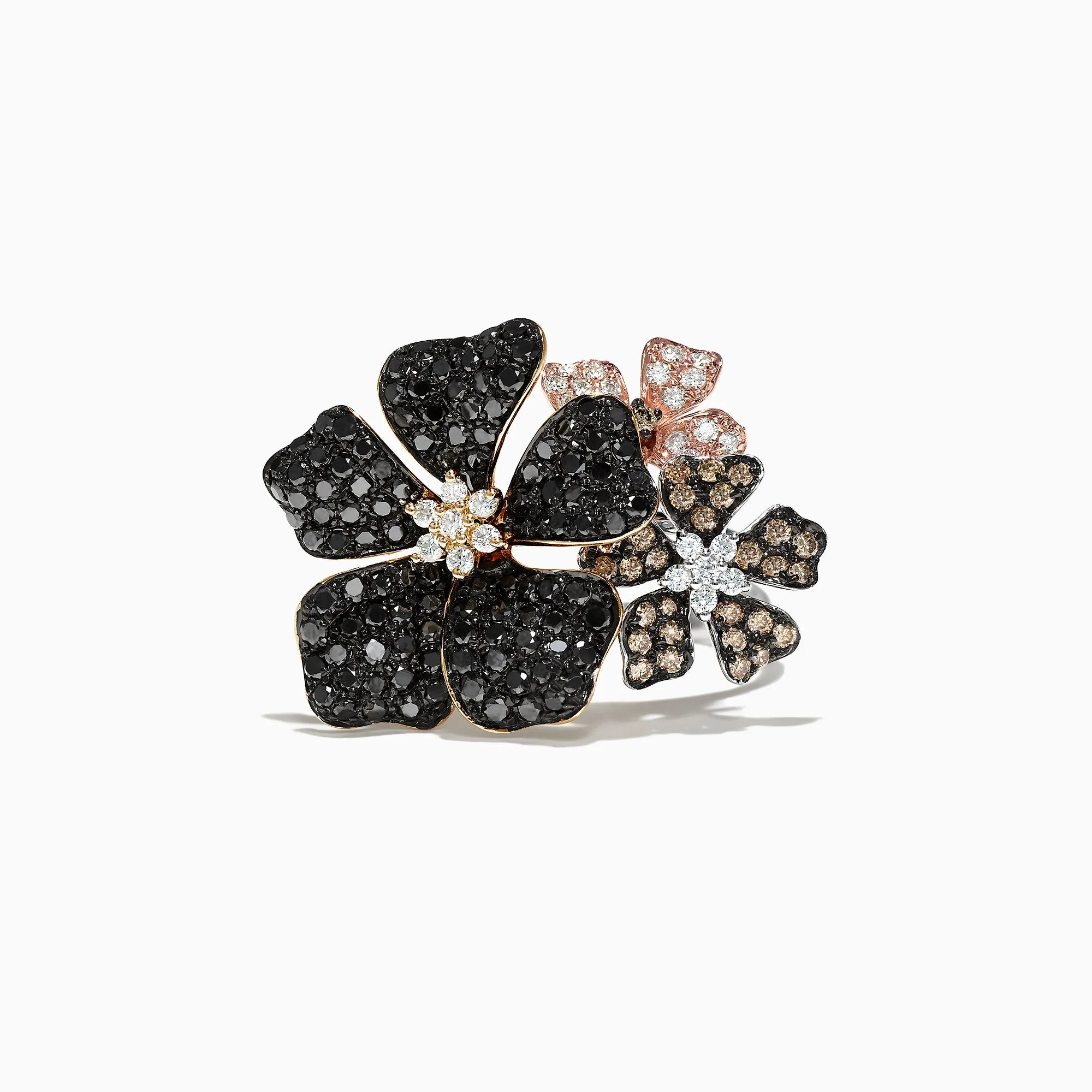 Nature 14K Gold Black, Espresso & White Diamond Flower Ring, 2.04 TCW sold by Effy