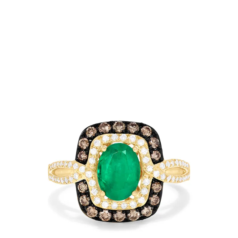 Brasilica 14K Yellow Gold Emerald, Espresso & White Diamond Ring, 1.70 TCW sold by Effy