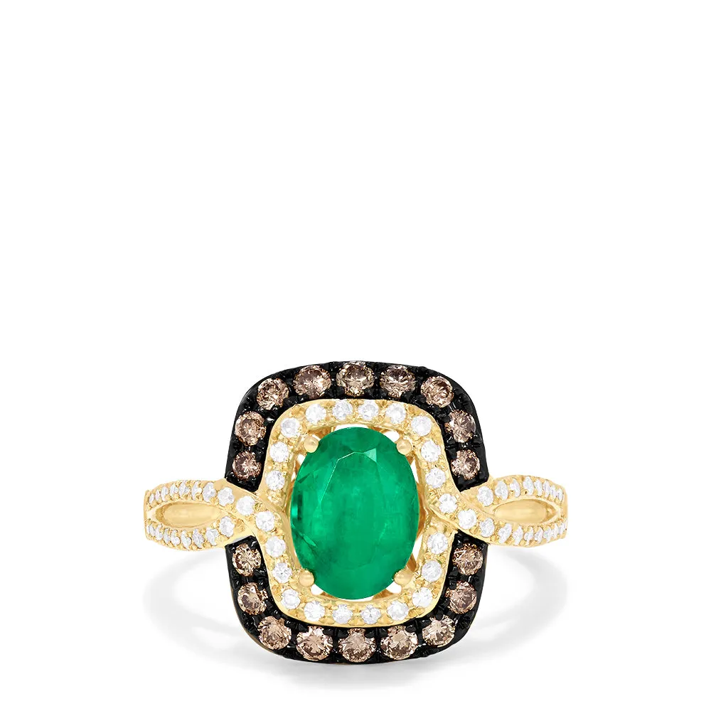 Brasilica 14K Yellow Gold Emerald, Espresso & White Diamond Ring, 1.70 TCW sold by Effy
