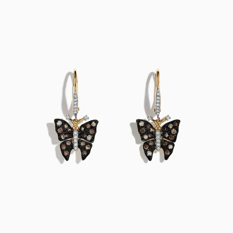 Nature 14K Yellow Gold Espresso & White Diamond Butterfly Earrings, 0.57 TCW sold by Effy