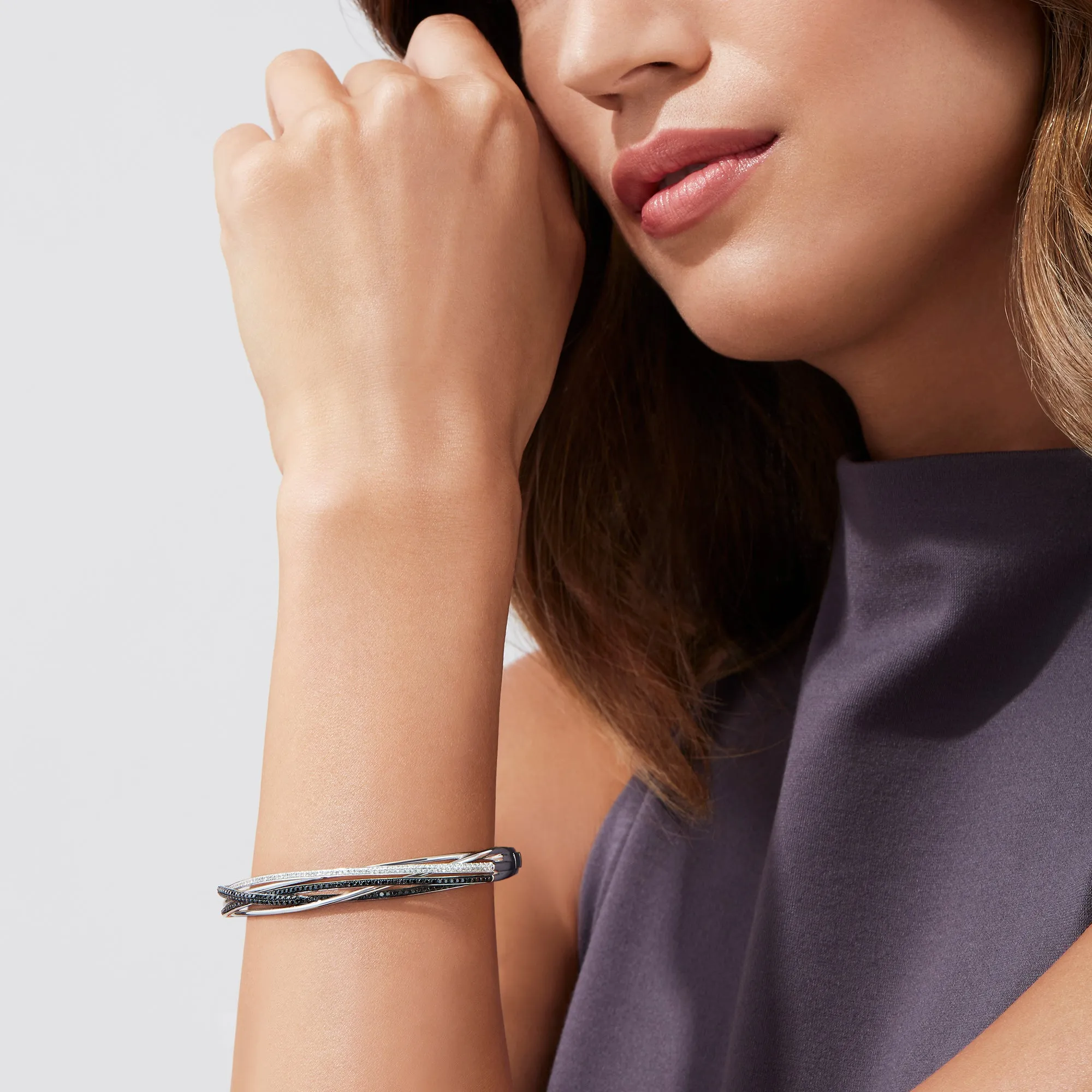 14K White Gold Black and White Diamond Bangle, 1.26 TCW sold by Effy product image thumbnail 2