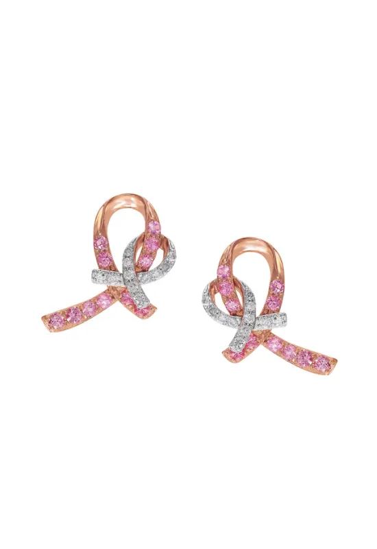14K Rose Gold Pink Sapphire and Diamond Breast Cancer Awareness Ribbon Earrings, 0.54 TCW sold by Effy