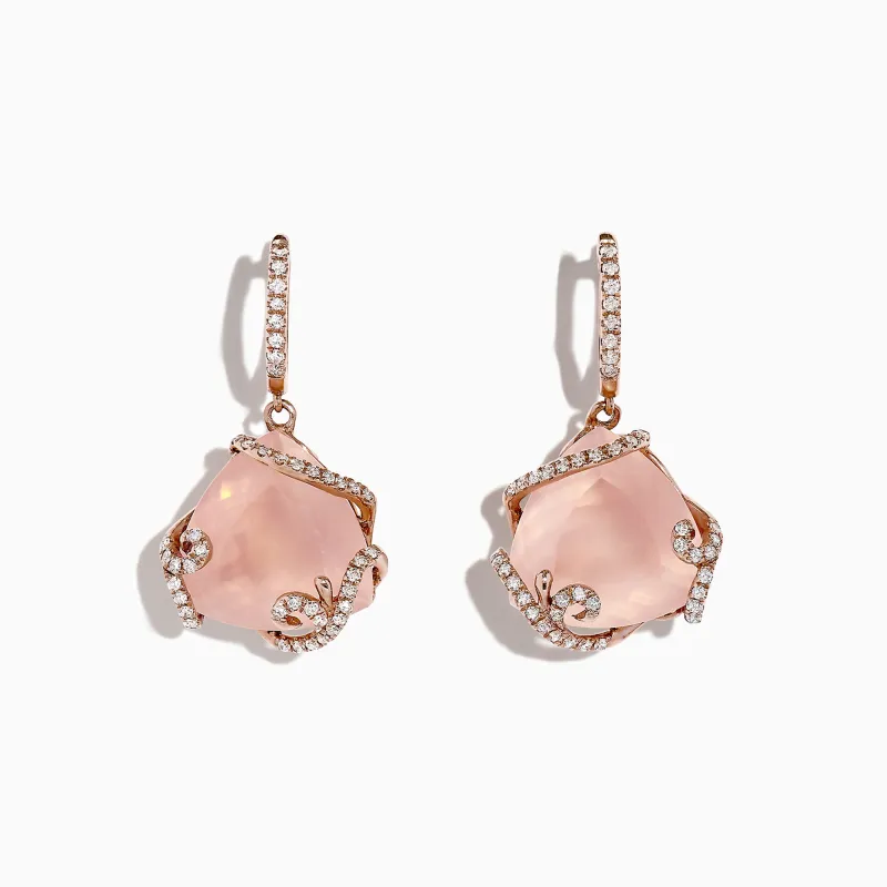 14K Rose Gold Rose Quartz and Diamond Earrings, 13.05 TCW sold by Effy