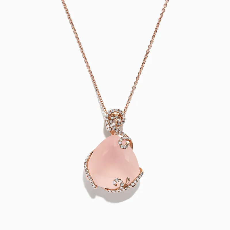 14K Rose Gold Rose Quartz and Diamond Pendant, 16.18 TCW sold by Effy