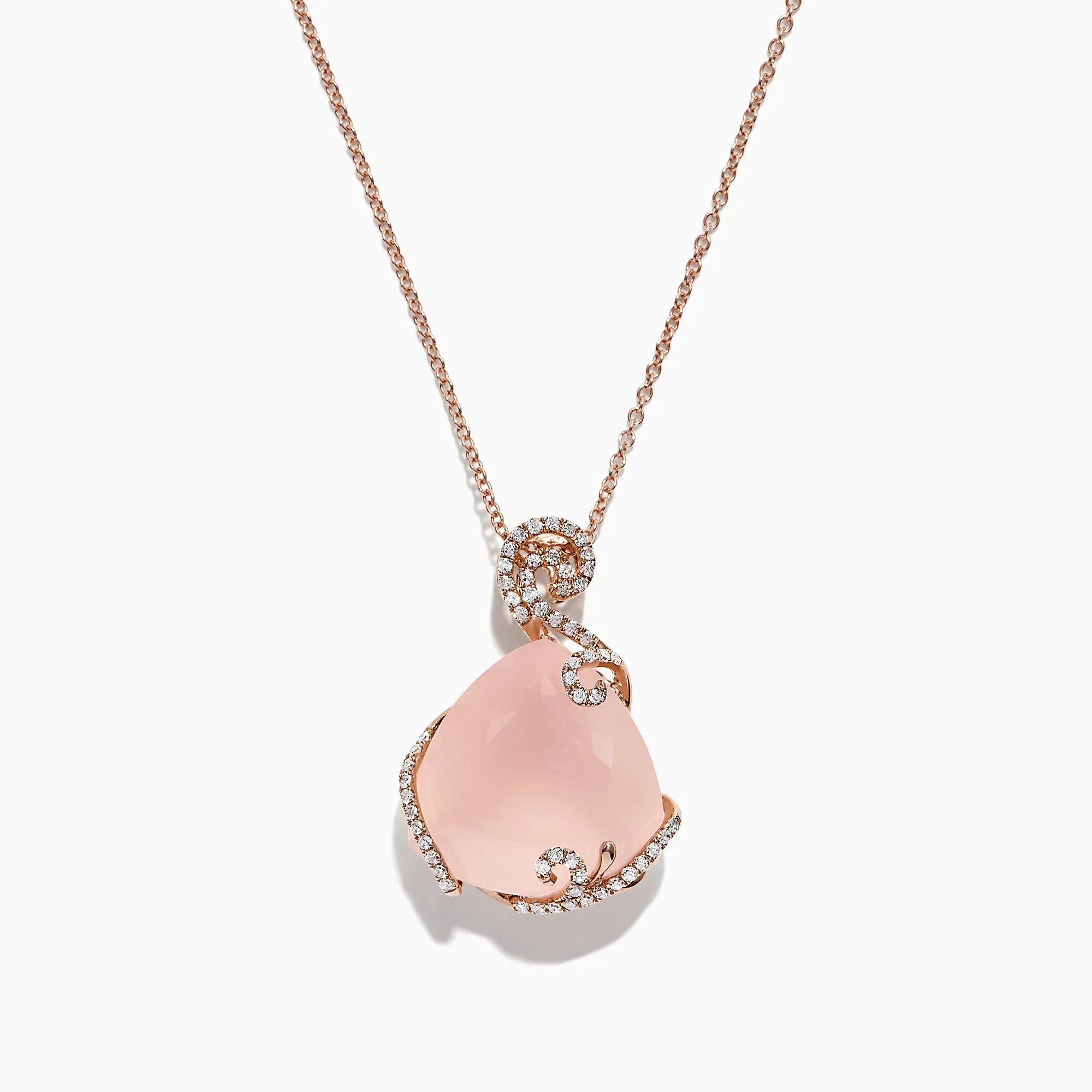14K Rose Gold Rose Quartz and Diamond Pendant, 16.18 TCW sold by Effy