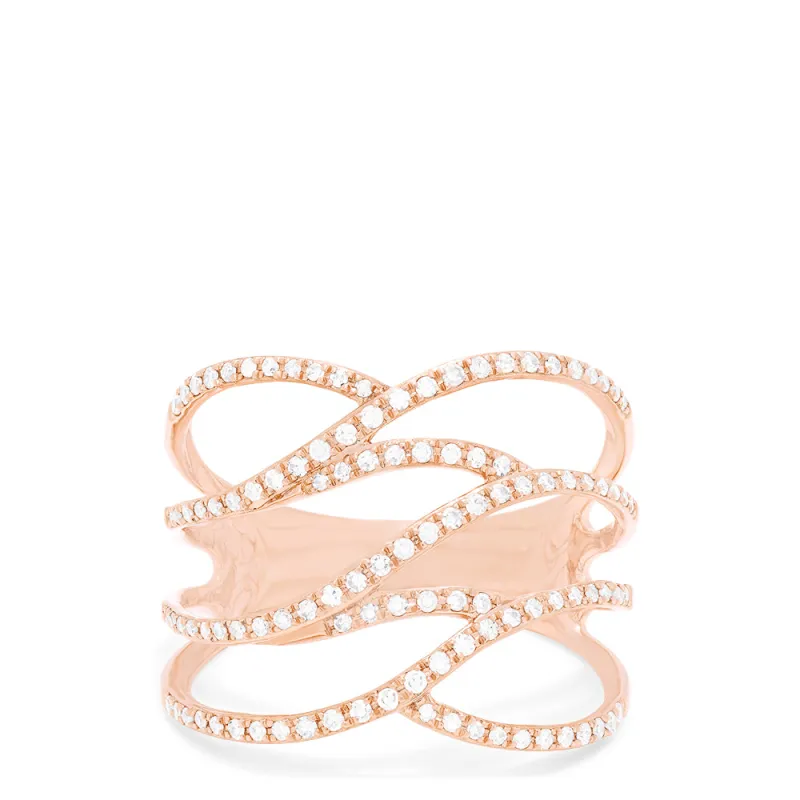 Pave Rose 14K Rose Gold Diamond Negative Space Ring, 0.43 TCW made by Effy