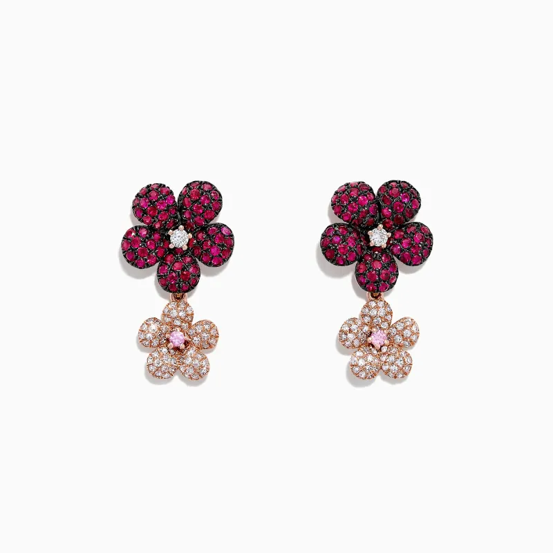 Nature 14K Gold Ruby, Sapphire & Diamond Flowers Earrings, 1.80 TCW sold by Effy