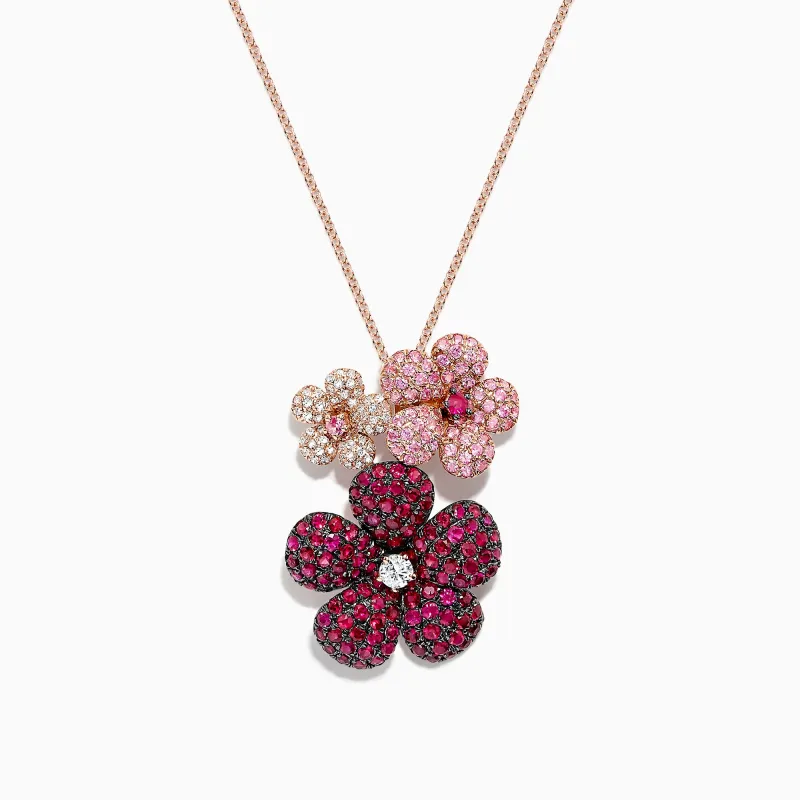 Nature 14K Gold Ruby, Sapphire and Diamond Flowers Pendant, 3.02 TCW sold by Effy