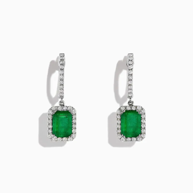 14K White Gold Emerald and Diamond Drop Earrings, 2.30 TCW sold by Effy