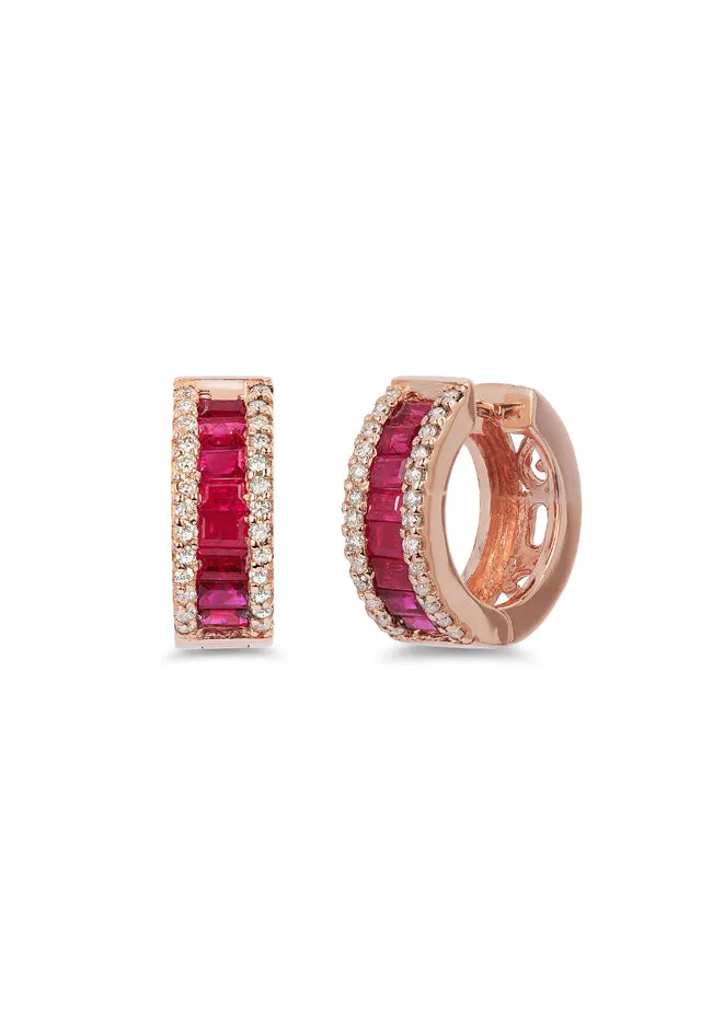 Ruby Royale 14K Rose Gold Baguette Cut Ruby Hoop Earrings, 1.90 TCW sold by Effy product image thumbnail 2