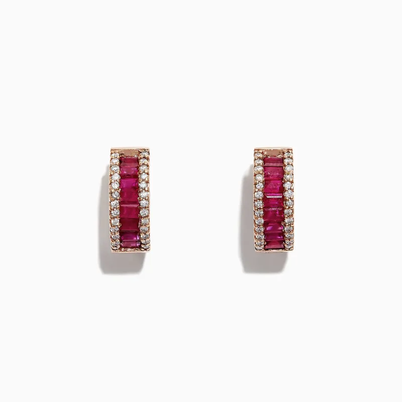 Ruby Royale 14K Rose Gold Baguette Cut Ruby Hoop Earrings, 1.90 TCW sold by Effy