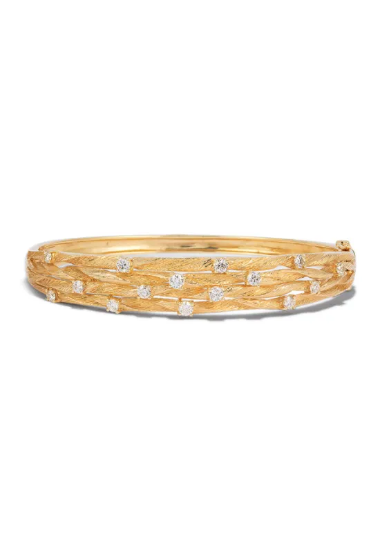 D'Oro 14K Textured Yellow Gold Diamond Bangle, 1.01 TCW sold by Effy