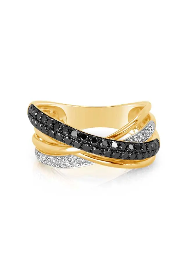 14K Yellow Gold Black and White Diamond Ring, 0.62 TCW sold by Effy