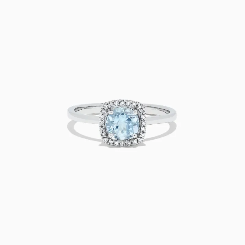 Aquarius 14K White Gold Aquamarine and Diamond Ring, 0.78 TCW sold by Effy