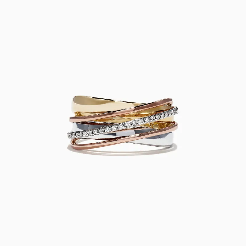 Trio 14K Tri-Color Gold Diamond Accented Crossover Ring, 0.11 TCW sold by Effy