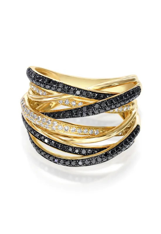 14K Yellow Gold Black and White Diamond Ring, 0.74 TCW sold by Effy