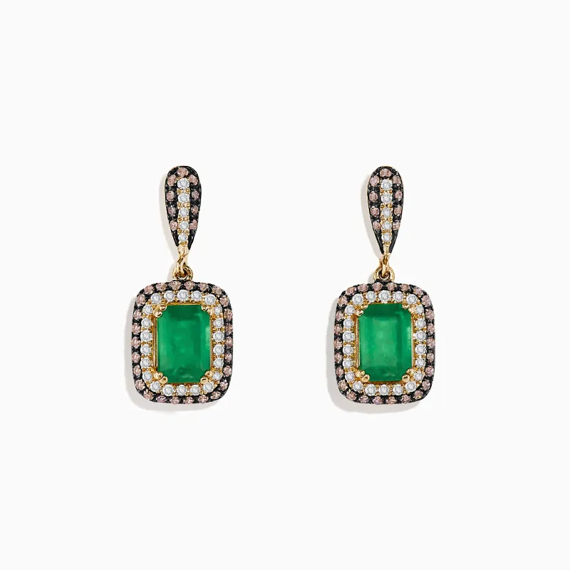 14K Yellow Gold Emerald and Diamond Drop Earrings, 2.51 TCW sold by Effy