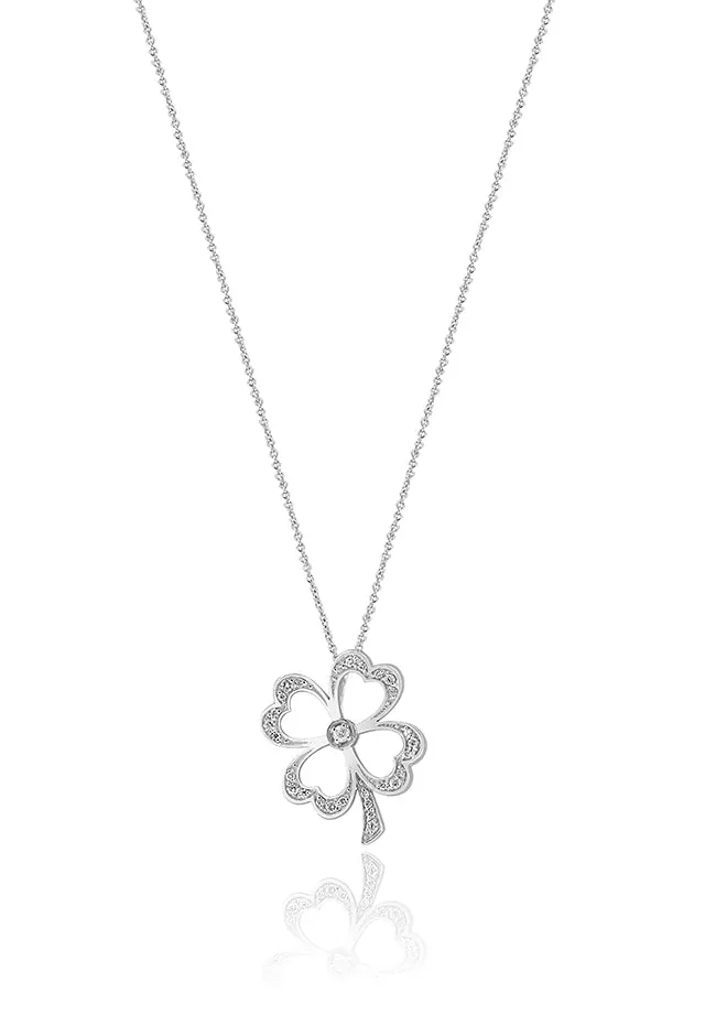 14K White Gold Diamond Clover Pendant, 0.23 TCW sold by Effy