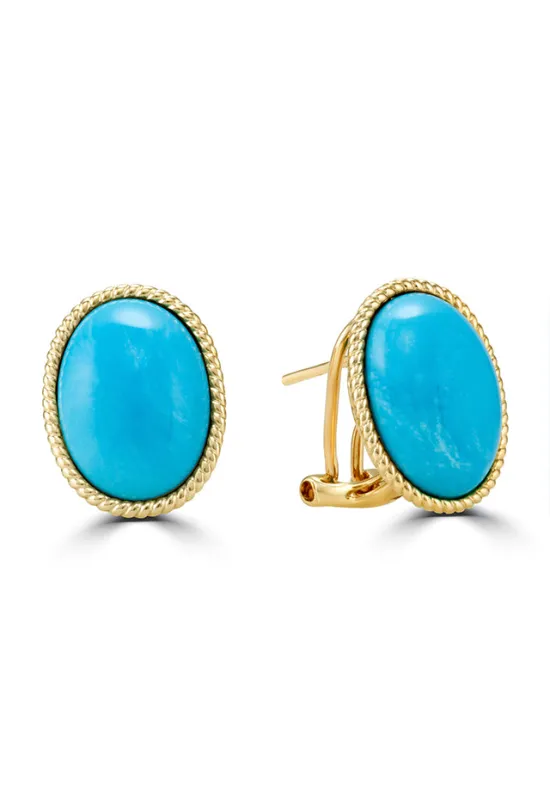 14K Yellow Gold Oval Turquoise Earrings, 13.40 TCW sold by Effy