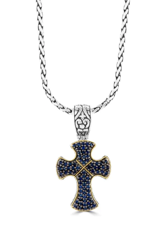 Sterling Silver & 18K Gold Blue Sapphire Cross Pendant, 0.88 TCW sold by Effy