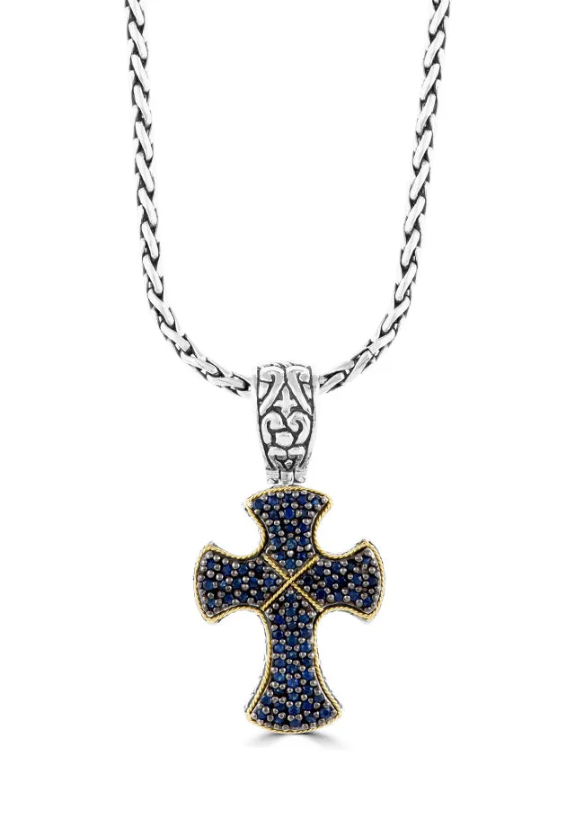 Sterling Silver & 18K Gold Blue Sapphire Cross Pendant, 0.88 TCW sold by Effy