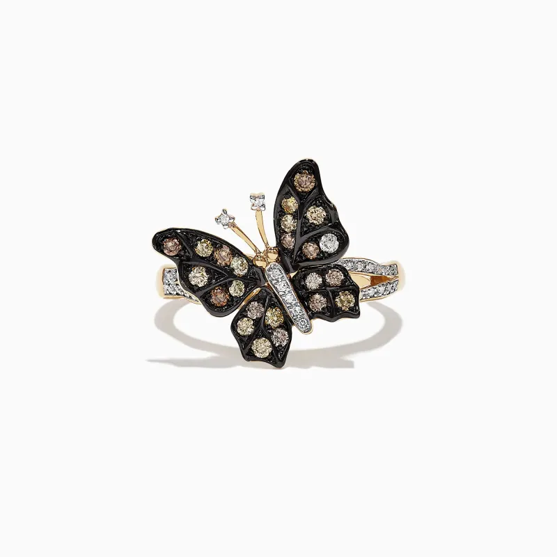 Nature 14K Yellow Gold Espresso & White Diamond Butterfly Ring, 0.45 TCW sold by Effy