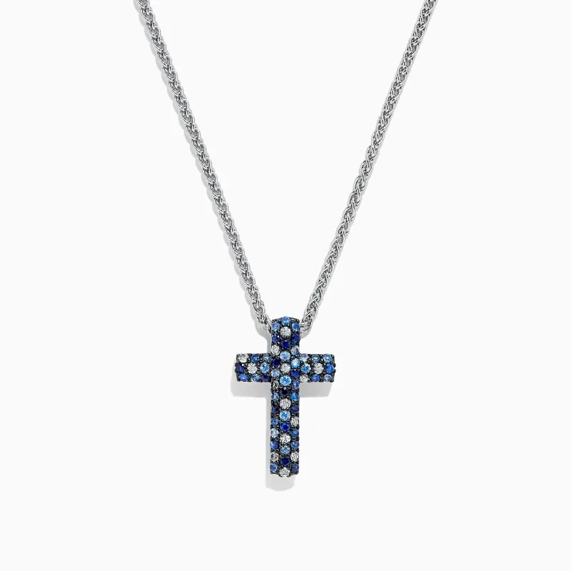 925 Sterling Silver Blue Sapphire Splash Cross Pendant, 0.95 TCW sold by Effy