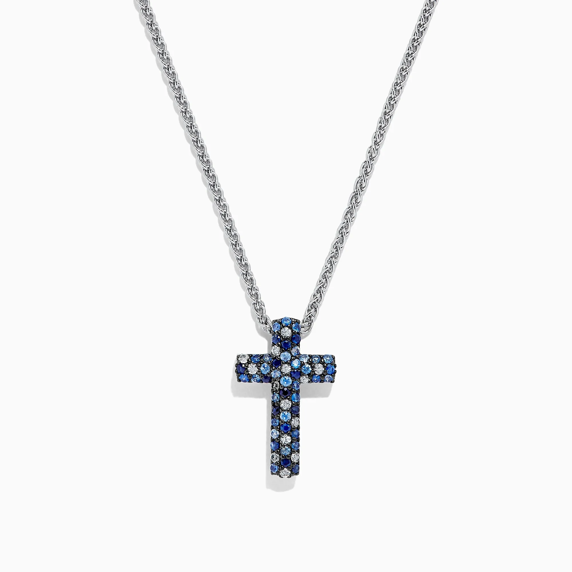 925 Sterling Silver Blue Sapphire Splash Cross Pendant, 0.95 TCW sold by Effy