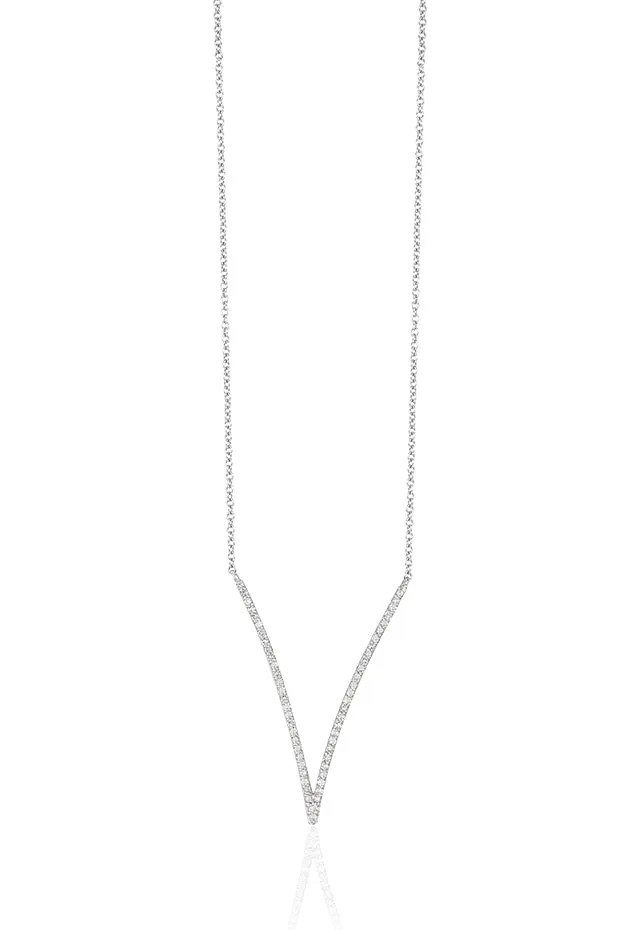 Pave Classica 14K White Gold Diamond V-Shape Necklace, 0.28 TCW sold by Effy