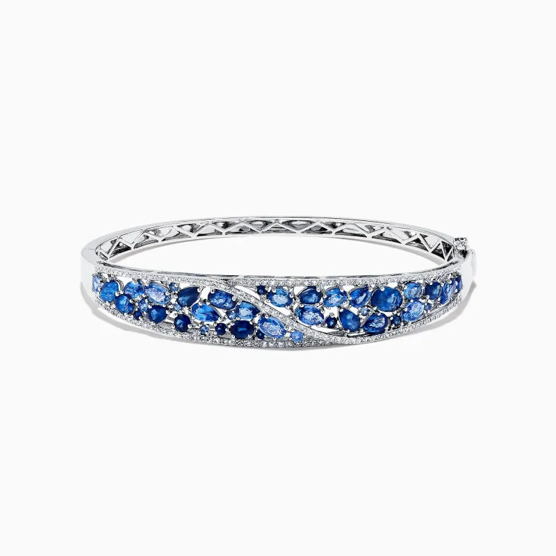 14K White Gold Natural Blue Sapphire & Diamond Bangle, 7.82 TCW sold by Effy