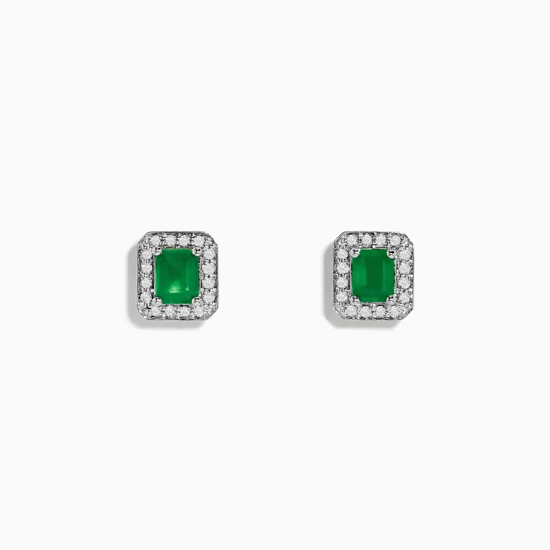 14K White Gold Emerald and Diamond Stud Earrings, 1.11 TCW sold by Effy