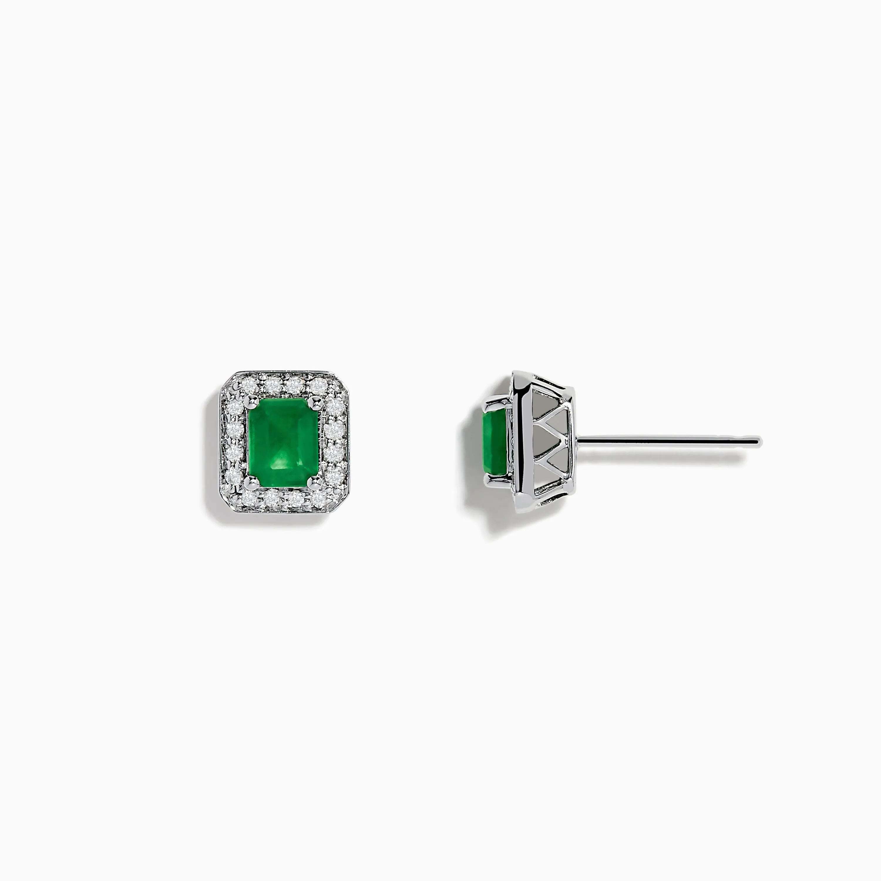 14K White Gold Emerald and Diamond Stud Earrings, 1.11 TCW sold by Effy product image thumbnail 2
