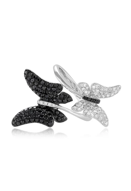 Nature 14K White Gold Black and White Diamond Butterfly Ring, 1.15 TCW sold by Effy