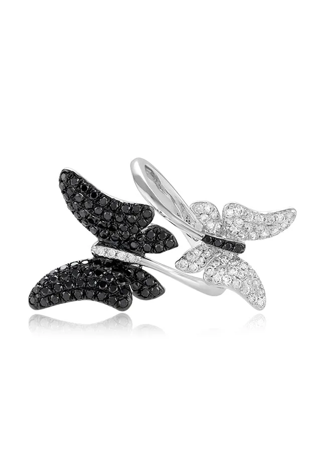 Nature 14K White Gold Black and White Diamond Butterfly Ring, 1.15 TCW sold by Effy