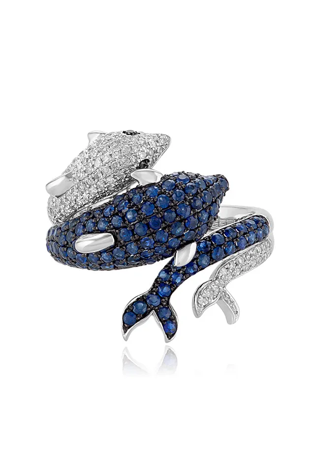 Seaside 14K White Gold Blue Sapphire & Diamond Dolphin Ring, 1.39 TCW sold by Effy