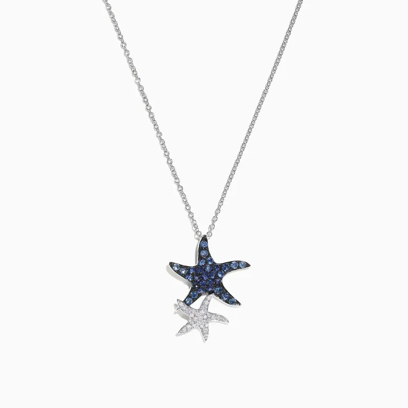 Seaside 14K White Gold Blue Sapphire & Diamond Starfish Pendant sold by Effy
