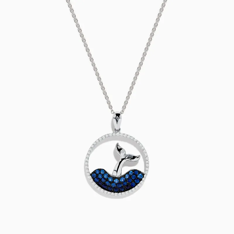 Seaside 14K White Gold Sapphire and Diamond Whale's Tail Pendant sold by Effy