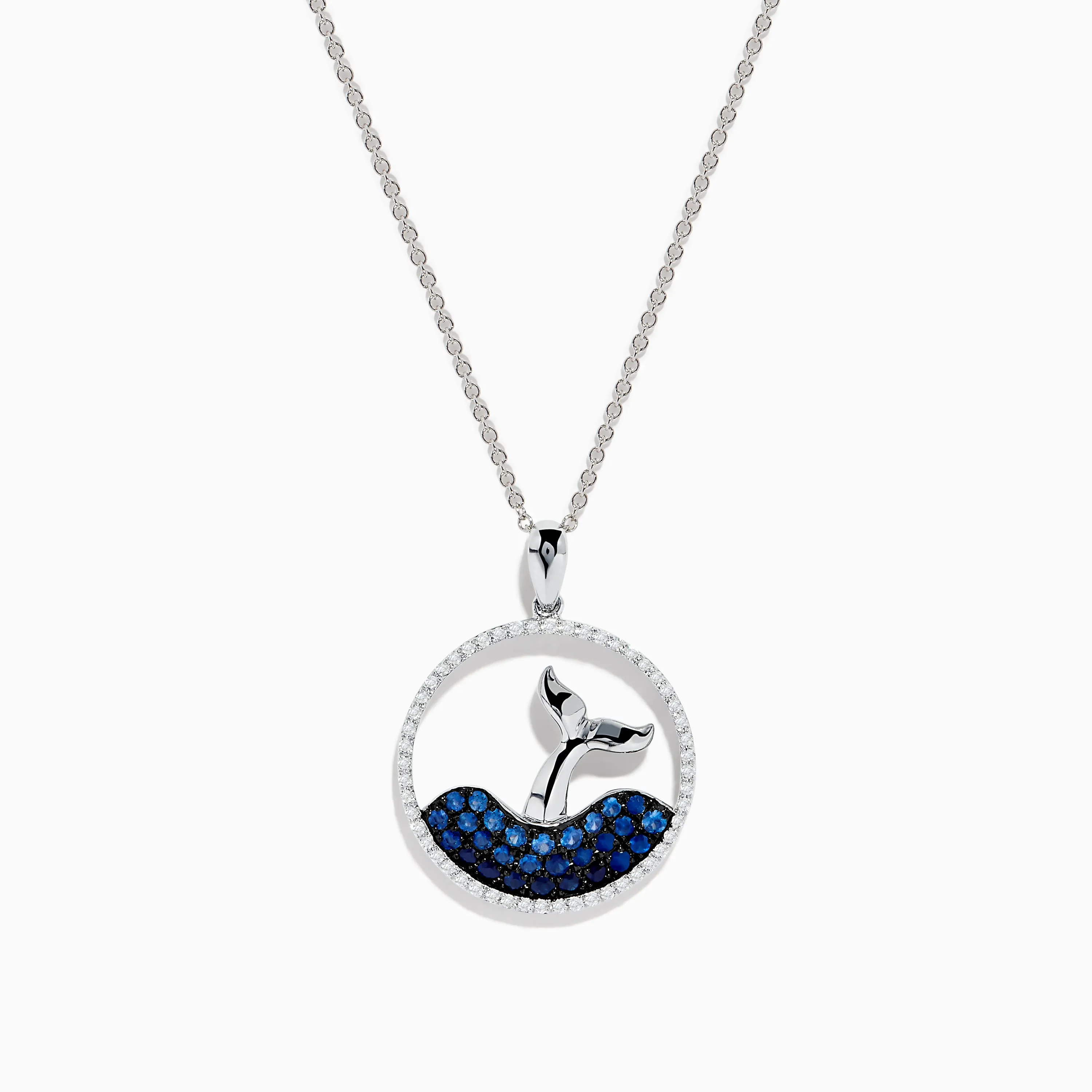 Seaside 14K White Gold Sapphire and Diamond Whale's Tail Pendant sold by Effy