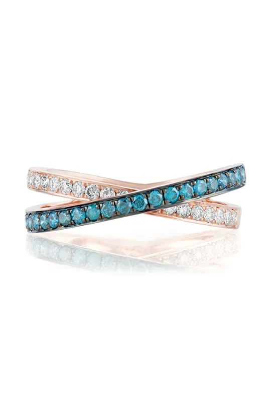 Bella Bleu 14K Rose Gold Blue & White Diamond Crossover Ring, 0.57 TCW sold by Effy