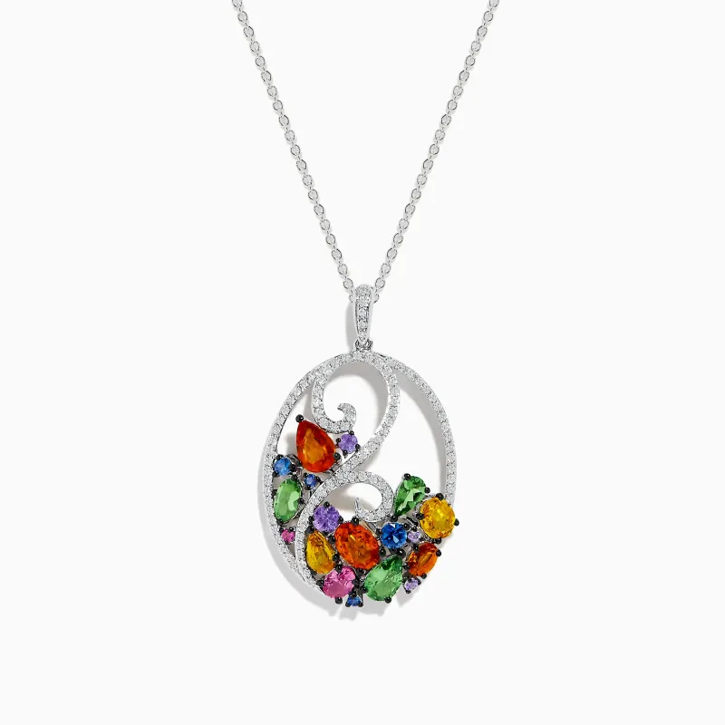 Watercolors 14K White Gold Multi Sapphire & Diamond Pendant, 3.96 TCW sold by Effy