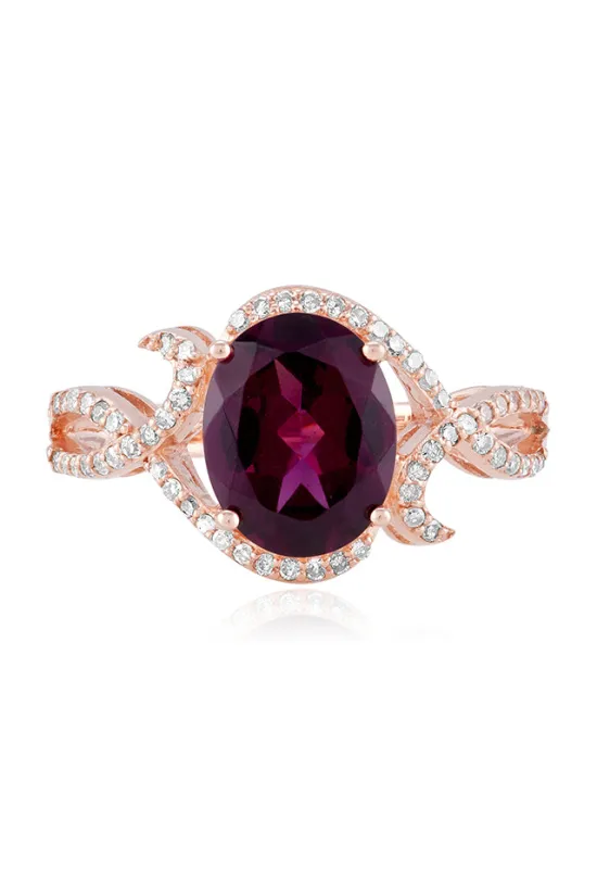 Bordeaux 14K Rose Gold Rhodolite Garnet and Diamond Ring, 3.11 TCW sold by Effy