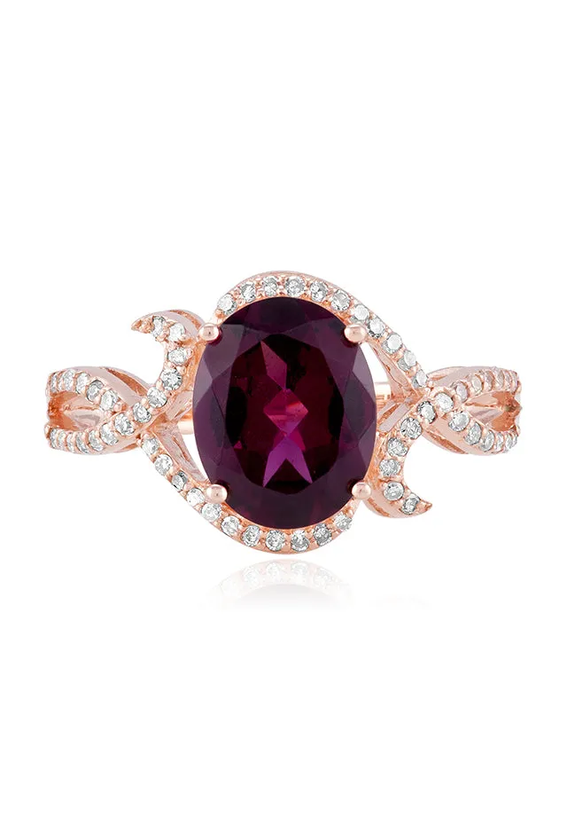 Bordeaux 14K Rose Gold Rhodolite Garnet and Diamond Ring, 3.11 TCW sold by Effy