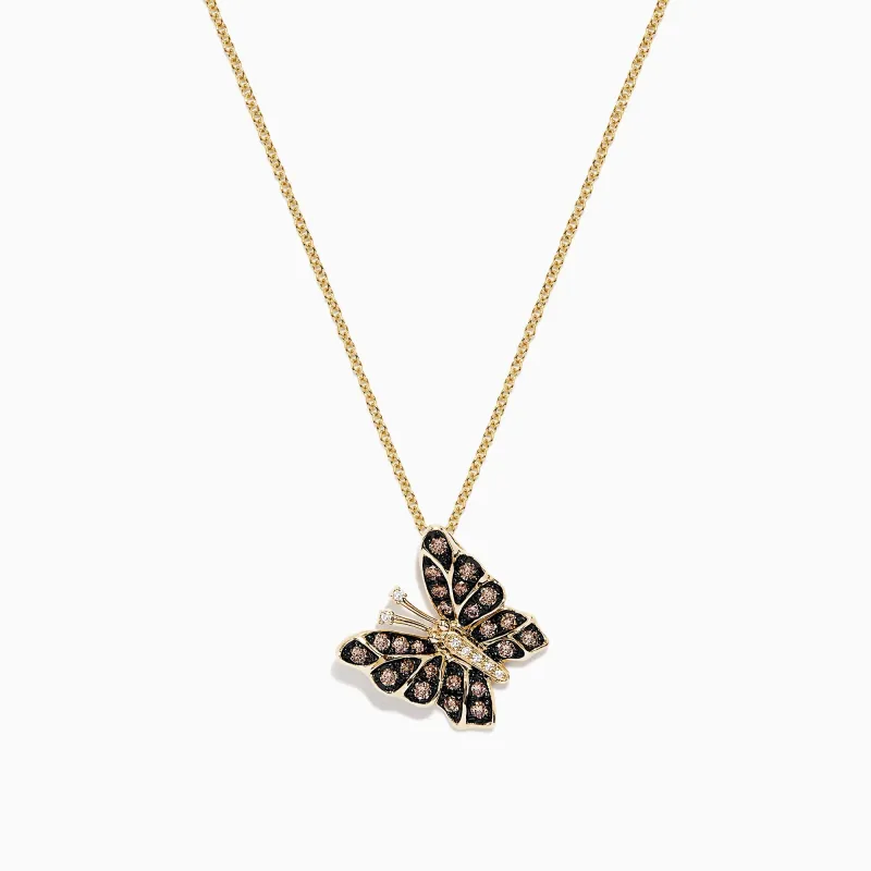 Nature 14K Yellow Gold Espresso Brown and White Diamond Butterfly Pendant sold by Effy