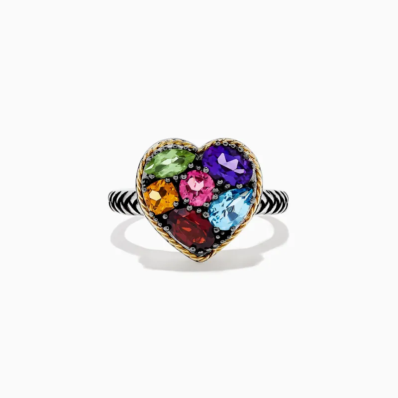 925 Sterling Silver & 18K Gold Multi Gemstone Heart Ring, 2.19 TCW sold by Effy