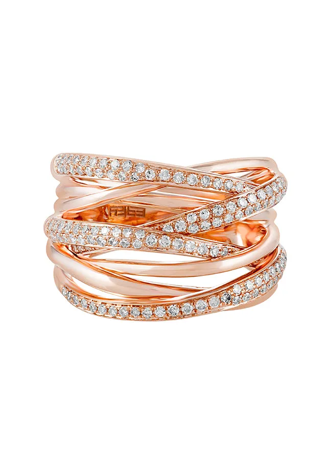 Pave Rose 14K Rose Gold Diamond Cross Over Ring, 0.53 TCW sold by Effy