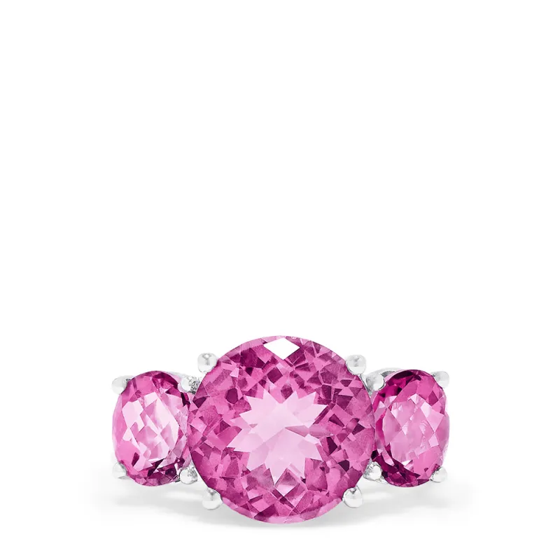14K White Gold Pink Topaz Three Stone Ring, 8.00 TCW sold by Effy