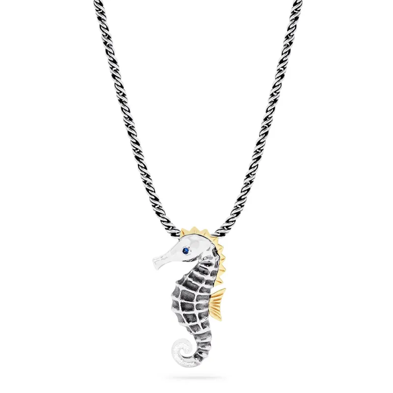Seaside Sterling Silver Sapphire and Diamond Seahorse Pendant sold by Effy